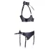 Cottelli Bondage - biustonosz push-up z kajdankami - błyszczący czarny - XL