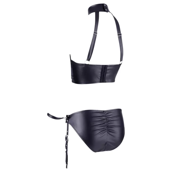 Cottelli Bondage - biustonosz push-up z kajdankami - błyszczący czarny - XL