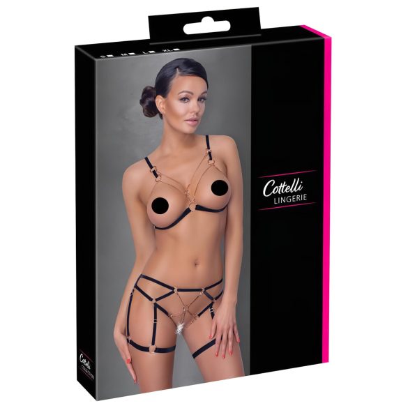 Cottelli - Krótki ozdobny korpus z łańcuszkami - 2 części (czarny) - L
