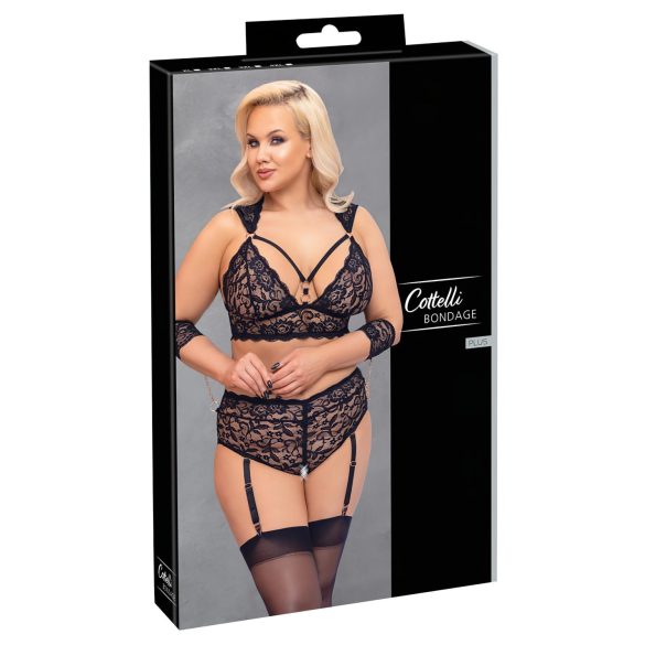 Cottelli Bondage Plus Size - koronkowy zestaw biustonoszy (czarny) - 4XL