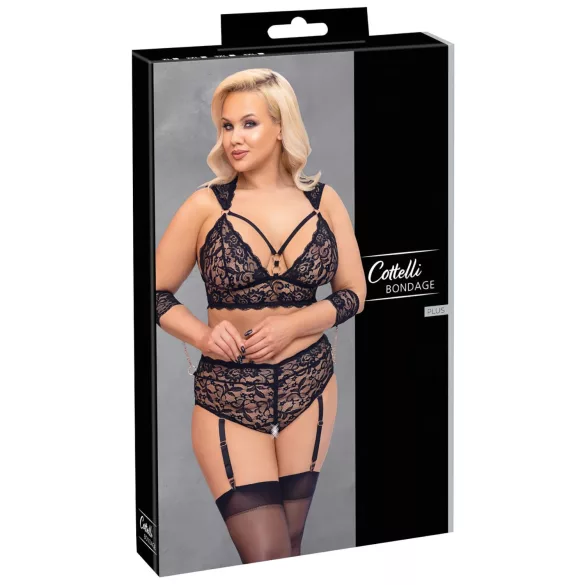 Cottelli Bondage Plus Size - koronkowy zestaw biustonoszy (czarny) - 4XL