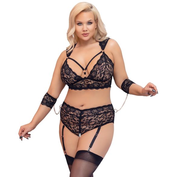 Cottelli Bondage Plus Size - koronkowy zestaw biustonoszy (czarny) - 4XL