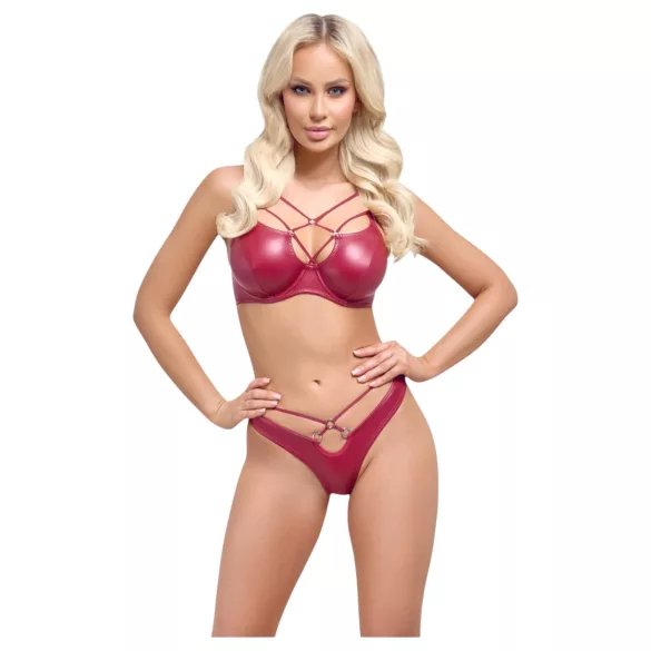 Cottelli Party - komplet bielizny błyszczący - czerwony - 80B/M