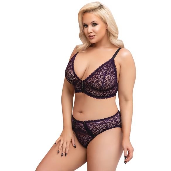 Cottelli Plus Size - prześwitujący wzorzysty zestaw biustonoszy (fioletowy)