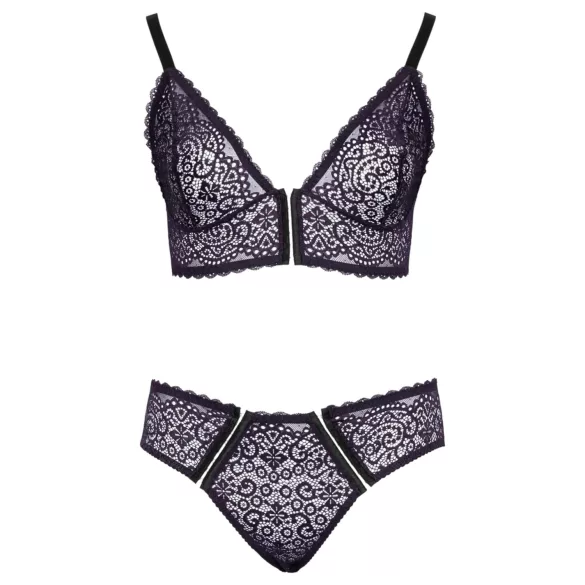 Cottelli Plus Size - prześwitujący wzorzysty zestaw biustonoszy (fioletowy)