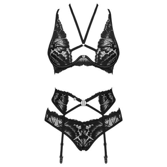 Obsessive Alessya - koronkowy komplet bielizny (czarny) - M/L