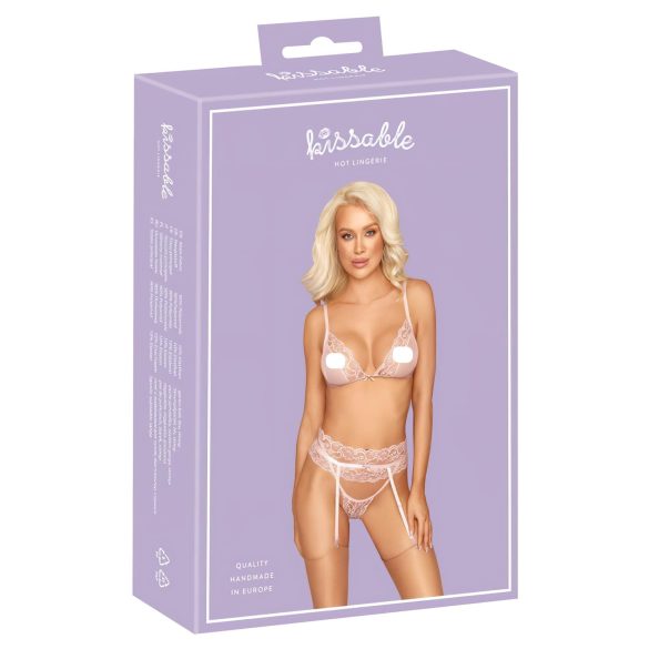 Całusowe - koronkowy komplet bielizny (różowy) - L/XL