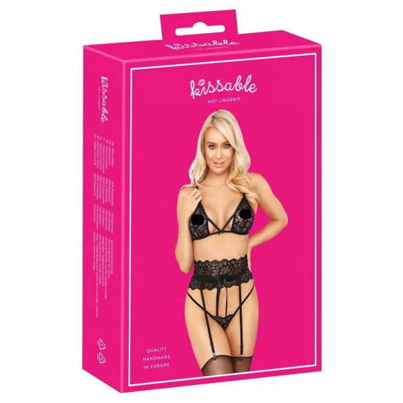 Kissable - kuszący czarny biustonosz z paskiem - L/XL