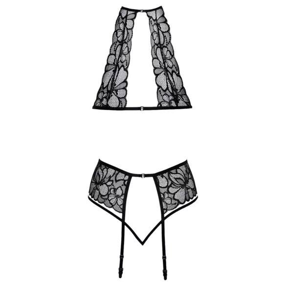Kissable – koronkowy zestaw biustonosz z paskiem (czarny) - L/XL