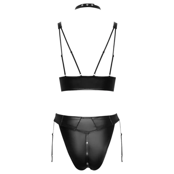 Cottelli Bondage - błyszczący zestaw biustonosz z kajdankami (czarny) - M