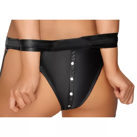 Cottelli Bondage - błyszczący zestaw biustonosz z kajdankami (czarny) - M