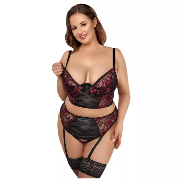 Cottelli Plus Size - komplet bielizny - biustonosz i figi - czerwony