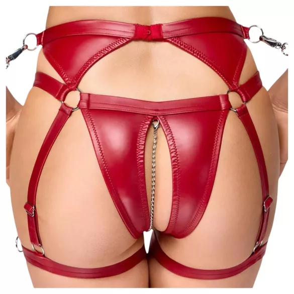 Cottelli Bondage - lśniący stanik i kajdanki (czerwony) - M