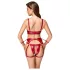 Cottelli Bondage - lśniący stanik i kajdanki (czerwony) - XL