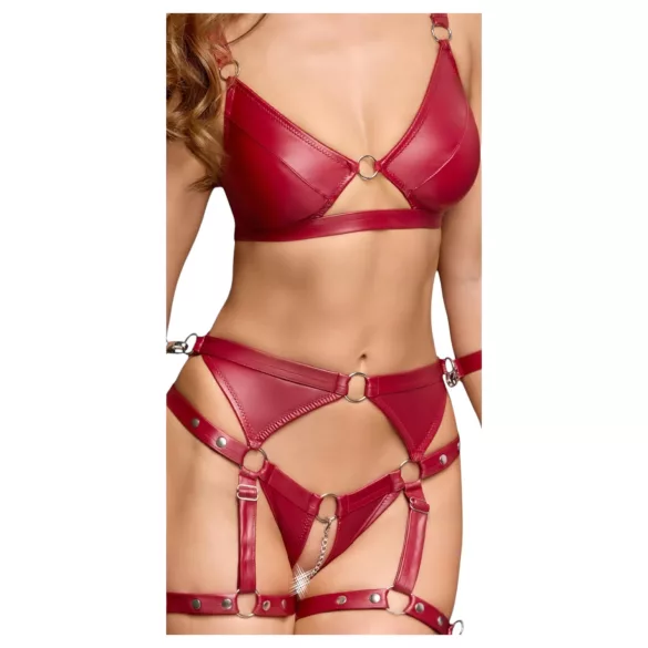 Cottelli Bondage - lśniący stanik i kajdanki (czerwony) - XL