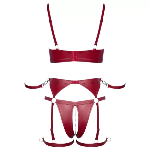 Cottelli Bondage - lśniący stanik i kajdanki (czerwony) - XL