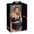 Cottelli Plus Size - biustonosz unoszący piersi z paskami i kółkami (czarny) - 90D