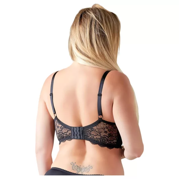 Cottelli Plus Size - biustonosz unoszący piersi z paskami i kółkami (czarny) - 90D