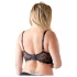 Cottelli Plus Size - biustonosz unoszący piersi z paskami i kółkami (czarny) - 90D