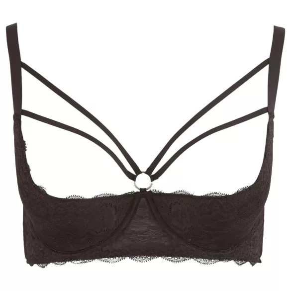 Cottelli Plus Size - biustonosz unoszący piersi z paskami i kółkami (czarny) - 90D