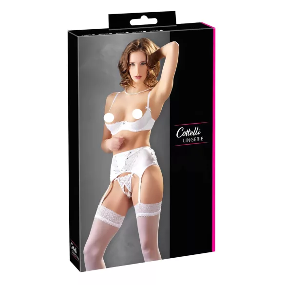 Cottelli - biustonosz typu open bra z koronką i sznurowaniem - biały - 80B/M
