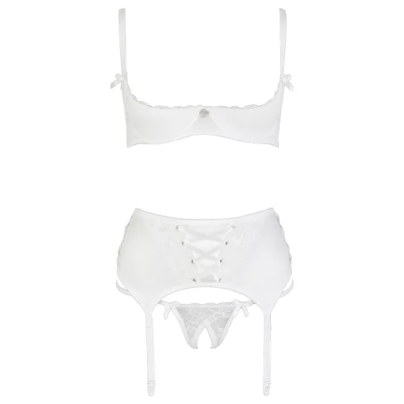 Cottelli - biustonosz typu open bra z koronką i sznurowaniem - biały - 80B/M