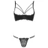 Cottelli - biustonosz z paskami i pierścieniami - tanga - czarny - 85C/L