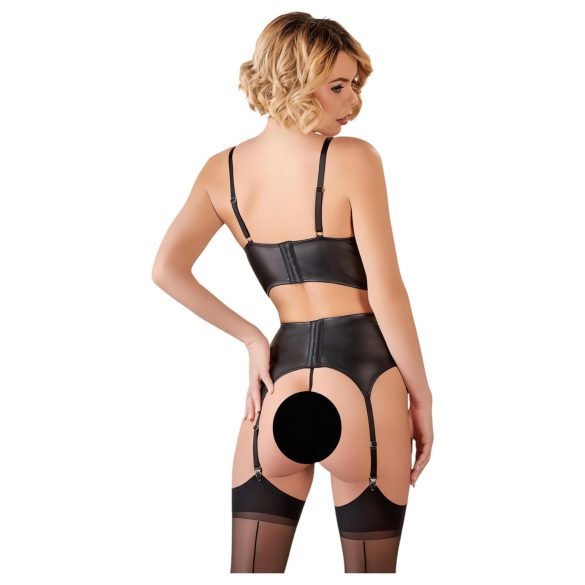 Abierta Fina - komplet bielizny z paskami i koronką - czarny - 85B/L