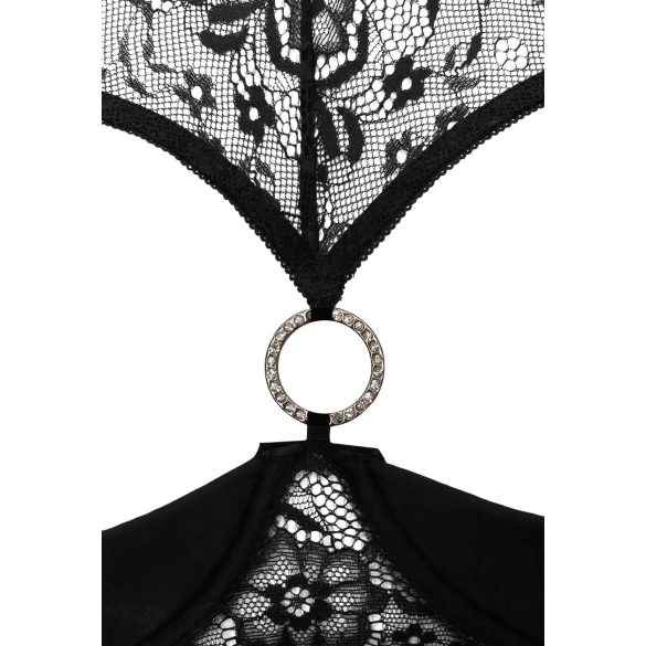 Cottelli - komplet bielizny z otwartym biustonoszem - czarny - 80B/M