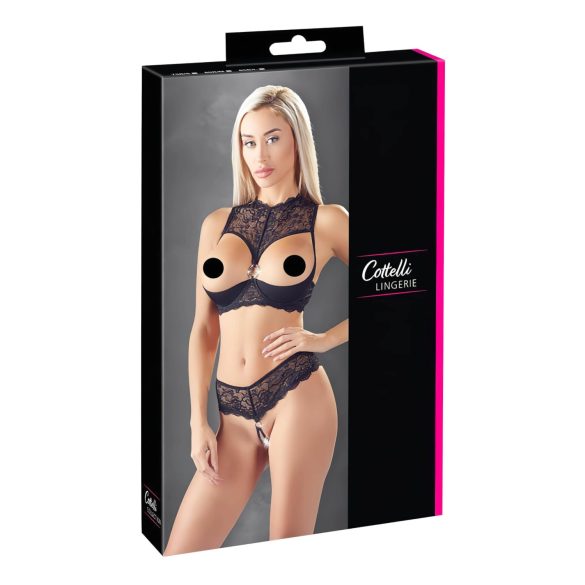 Cottelli - otwarty zestaw biustonosz (czarny) - 85B/L