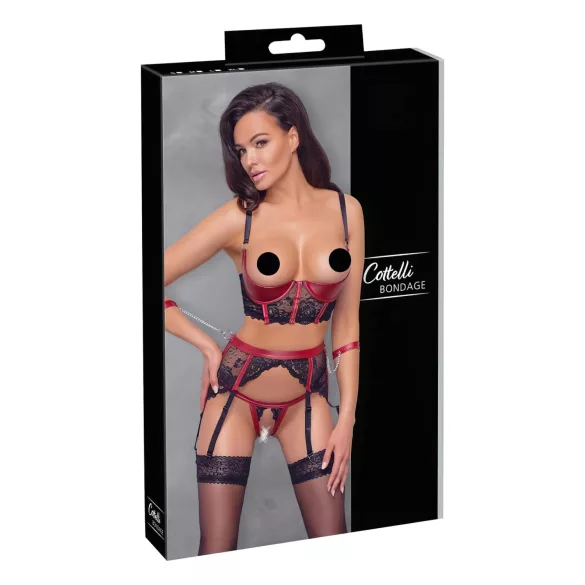Cottelli Bondage - biustonosz otwarty z koronką - czerwony, matowy