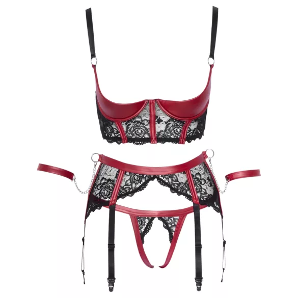 Cottelli Bondage - Matowy, koronkowy biustonosz typu push-up (czerwony) - XL