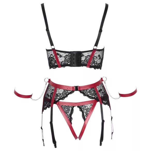 Cottelli Bondage - Matowy, koronkowy biustonosz typu push-up (czerwony) - XL
