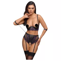   Cottelli Bondage - zestaw biustonosza i kajdanek na ręce (czarno‑fioletowy) - M