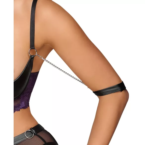 Cottelli Bondage - zestaw biustonosza i kajdanek na ręce (czarno‑fioletowy) - XL
