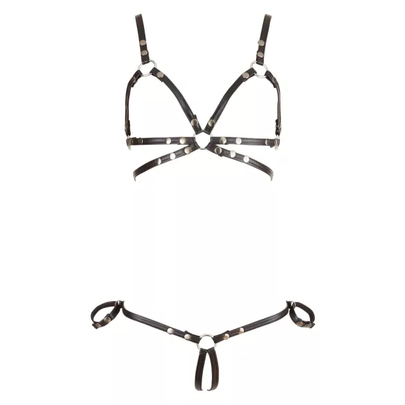 Cottelli Bondage - uprząż na ciało bikini - błyszcząca - czarny - L