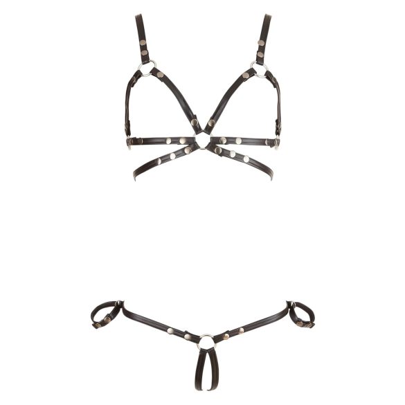 Cottelli Bondage - uprząż na ciało bikini - błyszcząca - czarny - XL