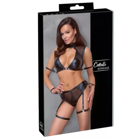 Cottelli Bondage - Zestaw biustonosza z siateczkową wstawką (czarny)