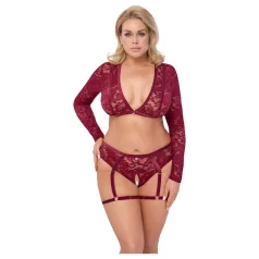   Cottelli Curves - komplet bielizny z długim rękawem - koronka - czerwony - 3XL