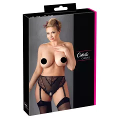   Cottelli Plus Size - koronkowe figi z pasem do pończoch (czarne) - XXXXL