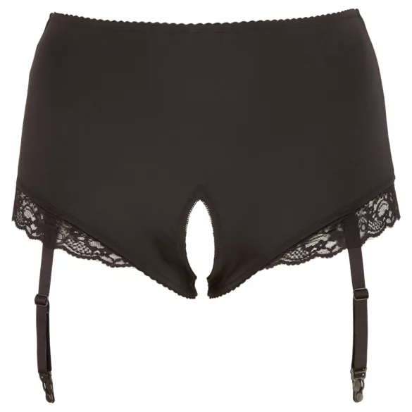 Cottelli Plus Size - otwarte figi z pasem do pończoch (czarne) - 4XL