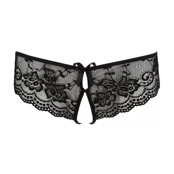 Cottelli - majtki damskie otwarte - koronka kokardka - czarne - XL