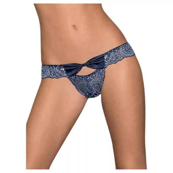 Obsessive - figi damskie - haftowane z kokardką - niebieskie - L/XL
