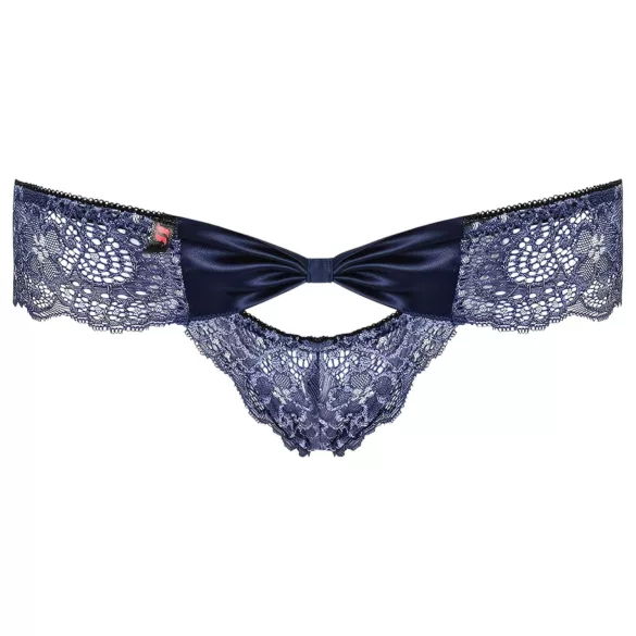 Obsessive - figi damskie - haftowane z kokardką - niebieskie - L/XL