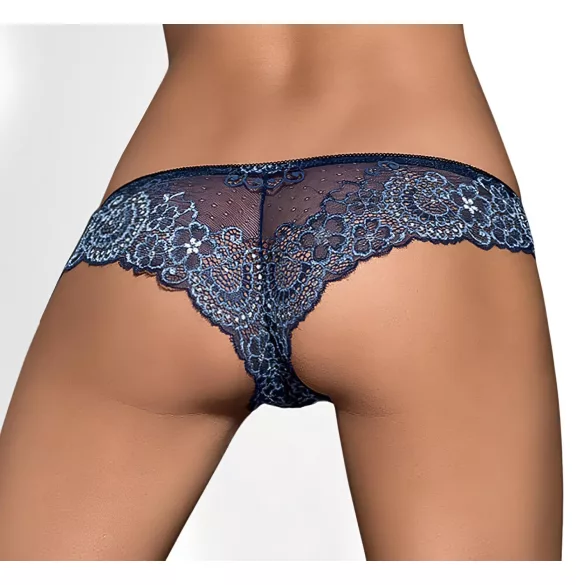 Obsessive - figi damskie - haftowane z kokardką - niebieskie - L/XL