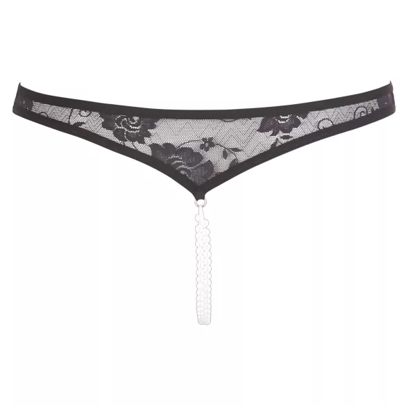 Cottelli - stringi otwarte z koronką i perełkami - czarne - XL