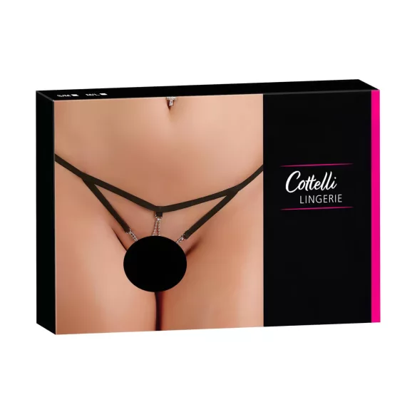 Cottelli - string damski otwarty z kryształkami - czarny