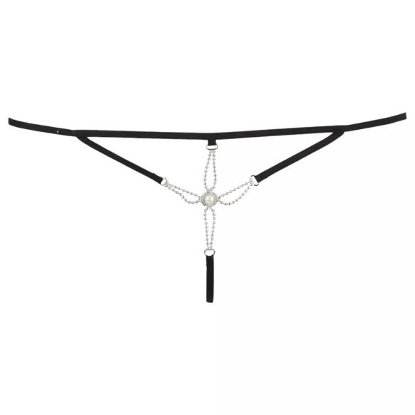 Cottelli - string damski otwarty z kryształkami - czarny - M/L