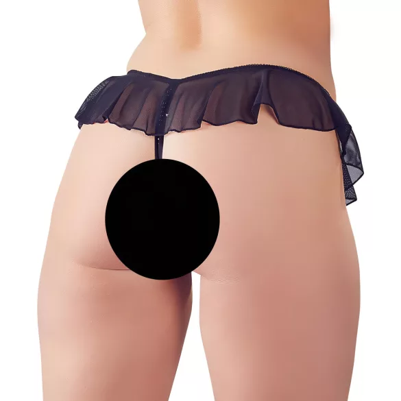Cottelli - stringi otwarte z perełkami - czarne, z falbanką - M
