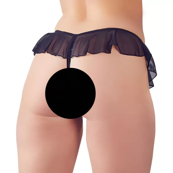 Cottelli - stringi otwarte z perełkami - czarne, z falbanką - XL